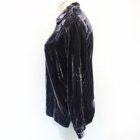 Jay Y. Ko Vtg Studio Rayon Velvet Navy Jacket Blouse Top Zip Collared Casual XL - Picture 5 of 8